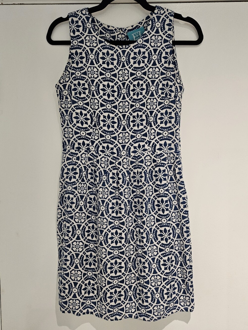 Escapada Geometric Moroccan Tile Shift Dress Blue White Rayon Size XS